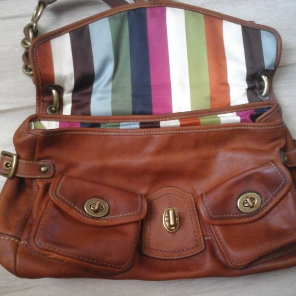 Coach Cognac Brown Leather Multi Pocket Shoulder Handbag.   Size  7x13x4.5 - Picture 3 of 12